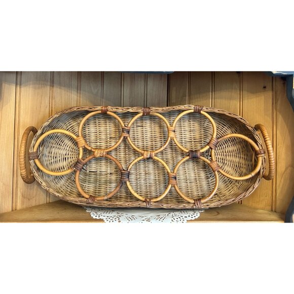 Vintage Woven Wicker Serving Tray Bamboo Handles - Picture 1 of 4